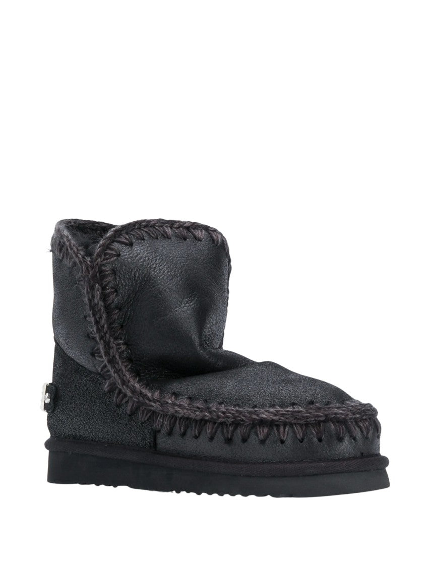 Mou Black Eskimo 18 Sheepskin Rhinestone Slip-On Shoes