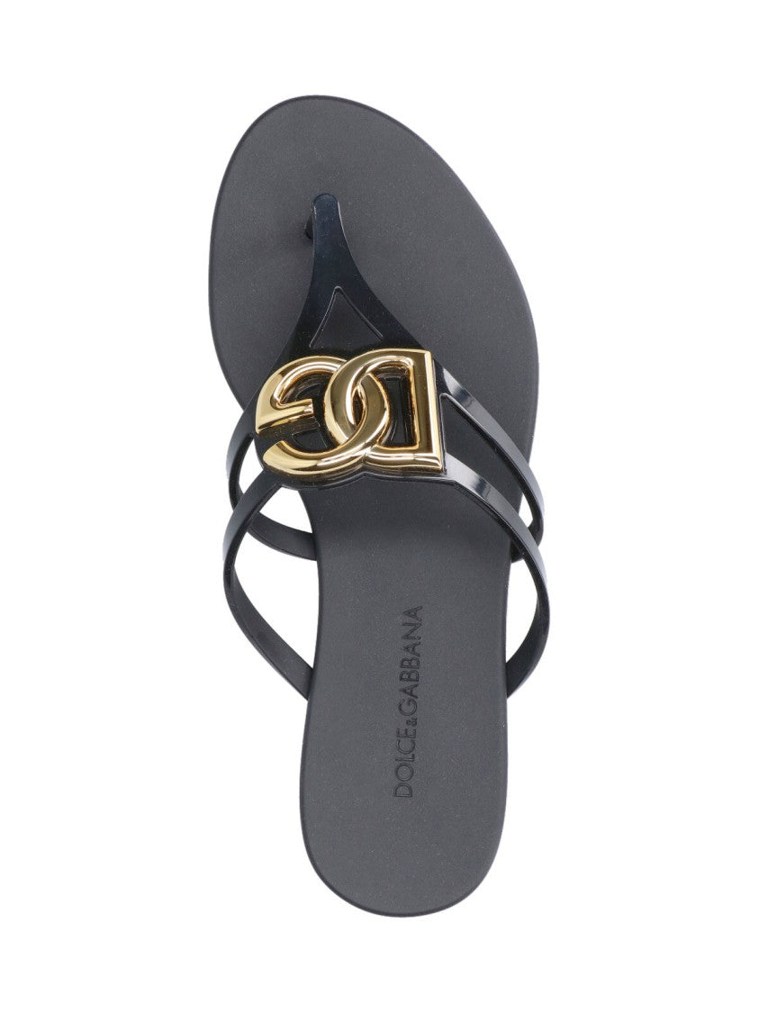 Dolce & Gabbana Dg Black Slip-On Rubber Thong Sandals