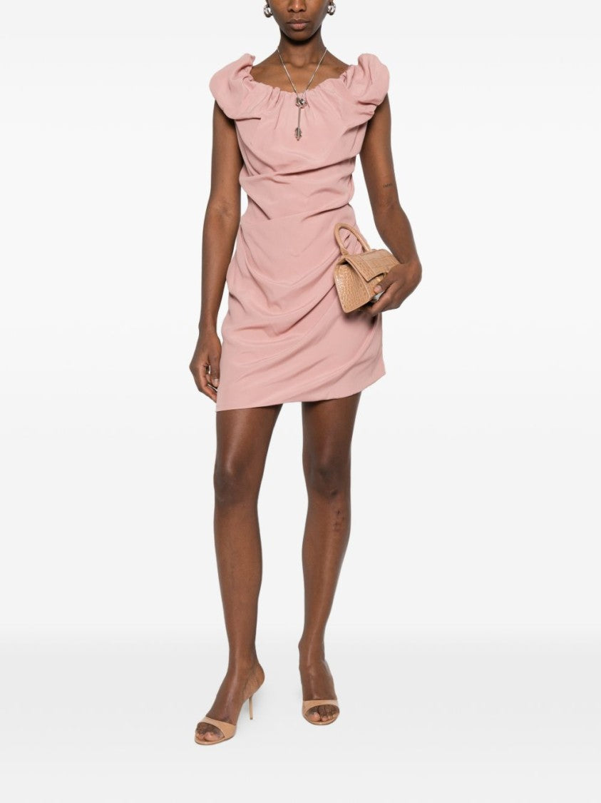 Vivienne Westwood Red Draped Gathered Square Neck Dress