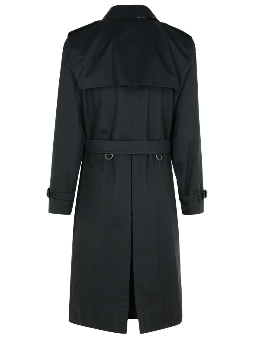 Burberry Long Black Cotton 'Kensington' Trench Coat