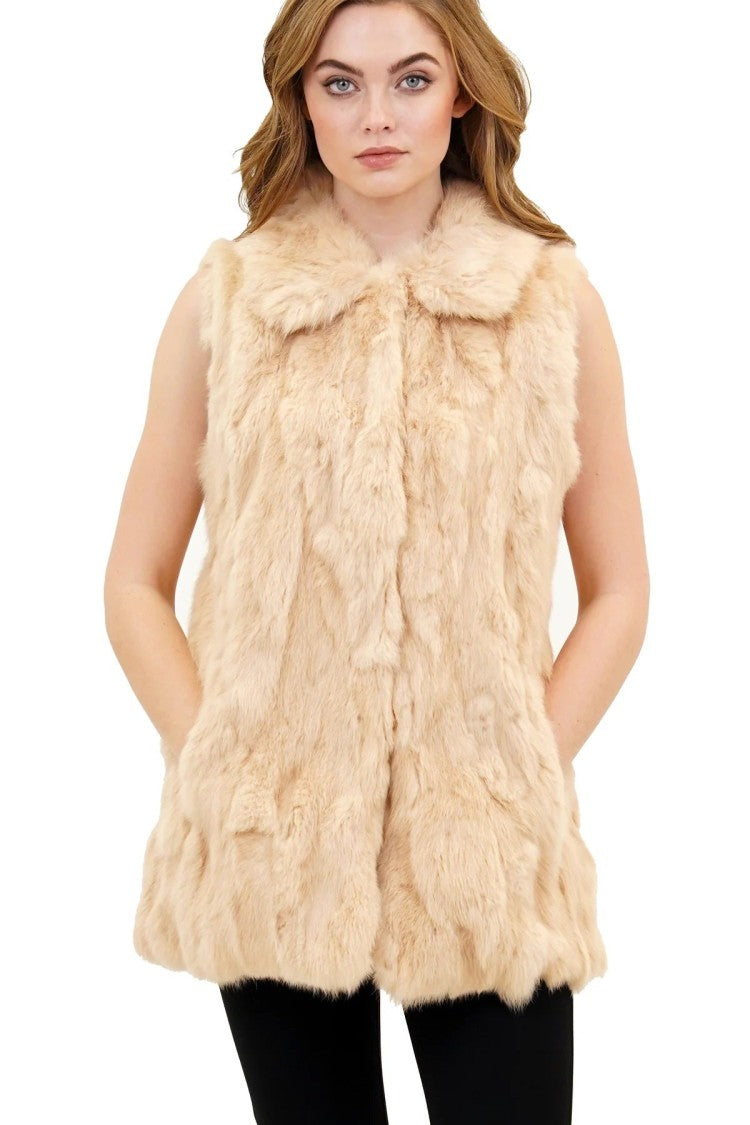 Love Token Faye Spread Collar Genuine Real Rabbit Fur Vest - Lt12-50