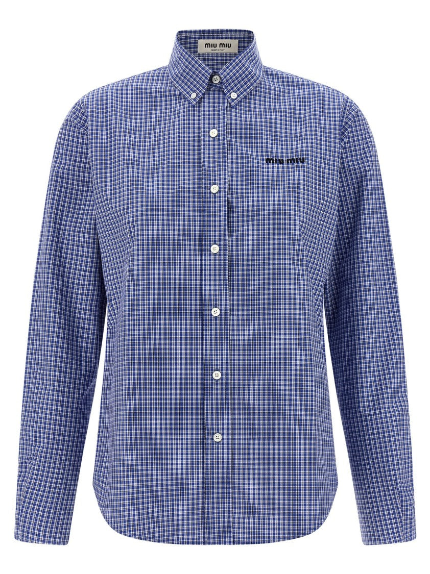 Miu Miu Check-Print Cotton Poplin Button-Down Shirt With Mother-Of-Pearl Closure