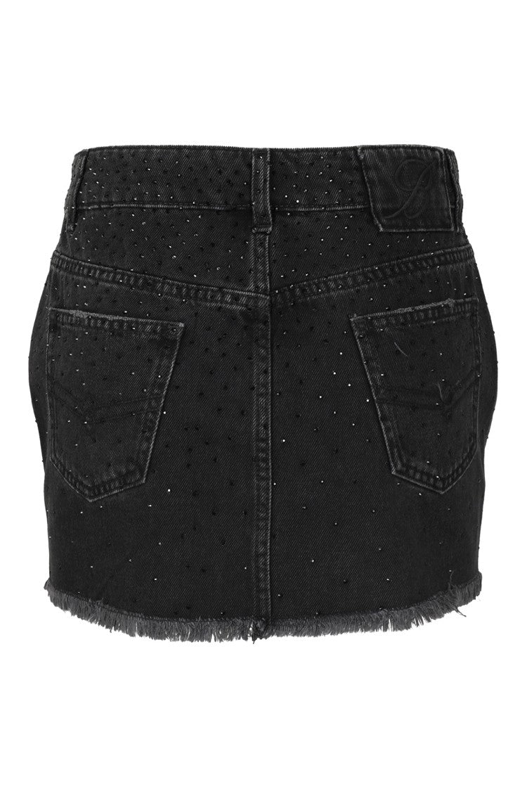 Blumarine Black Denim Miniskirt With Gem Decoration