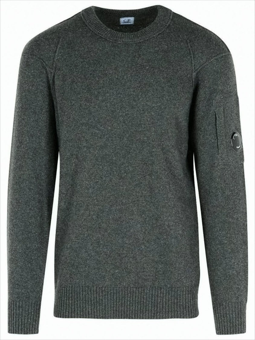 C.P. Company Classic Grey Knit Sweater With Distinctive Lens Detail