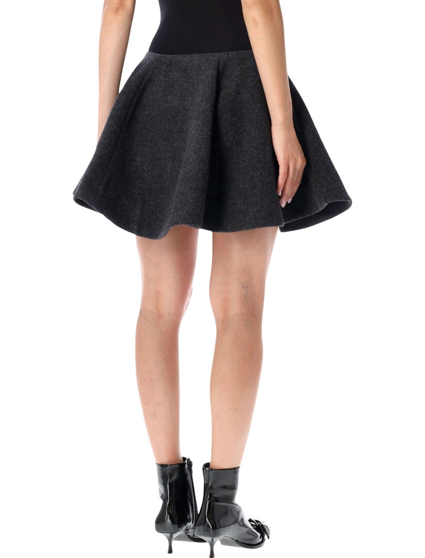 Ganni Flared Mini Skirt With Textured Wool And Structured Pleats