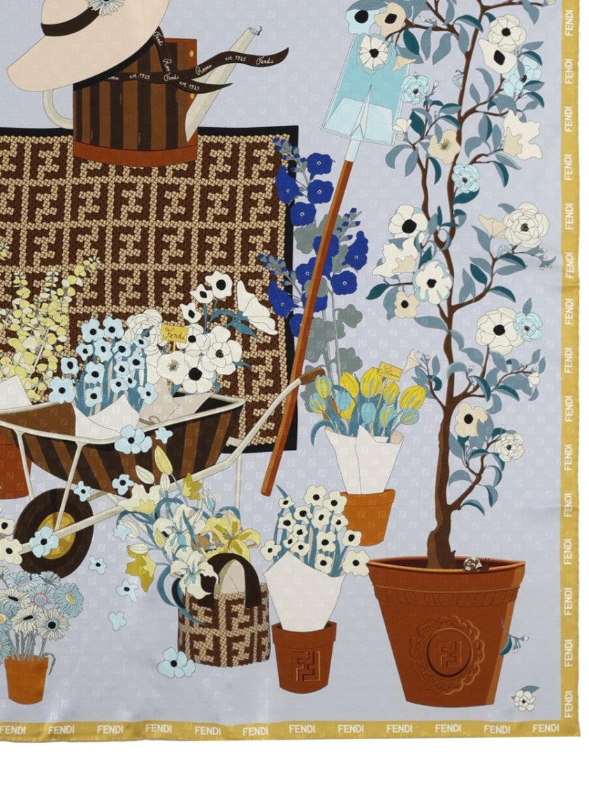 Fendi Fendi Gardening Motif Square Silk Scarf