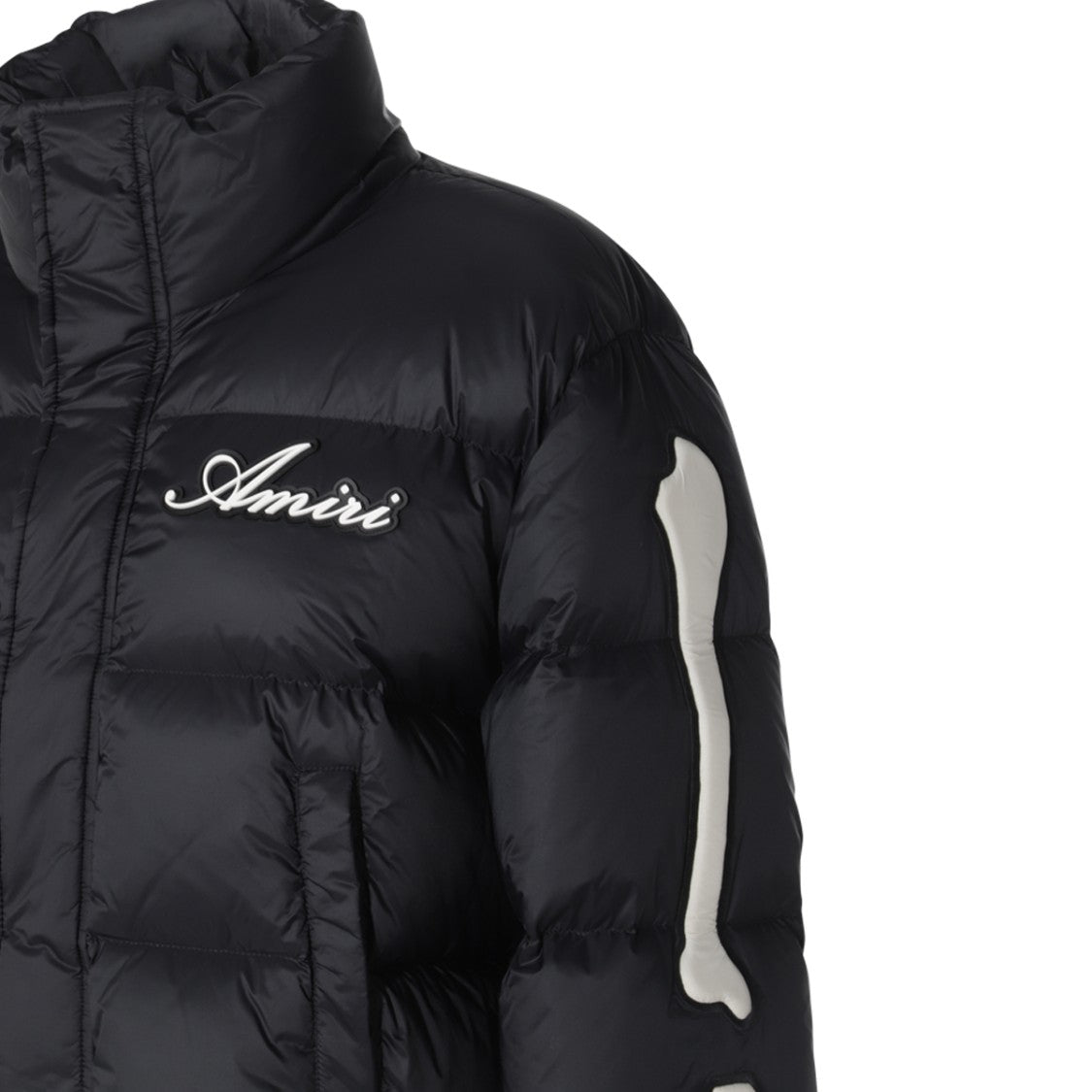 Amiri Cropped Black Down Jacket With High Collar