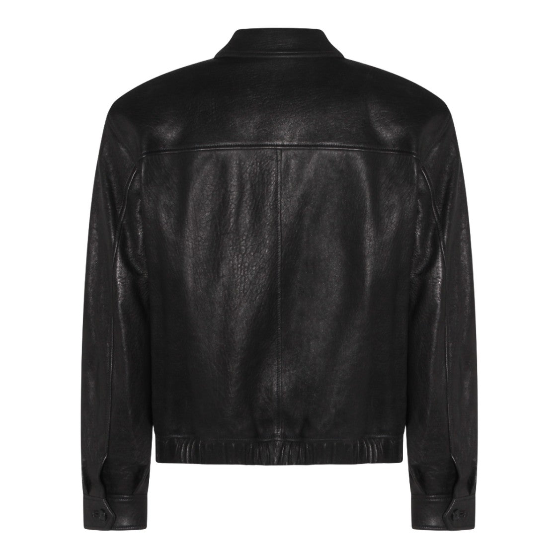 Saint Laurent Fitted Black Leather Jacket With Textured Finish