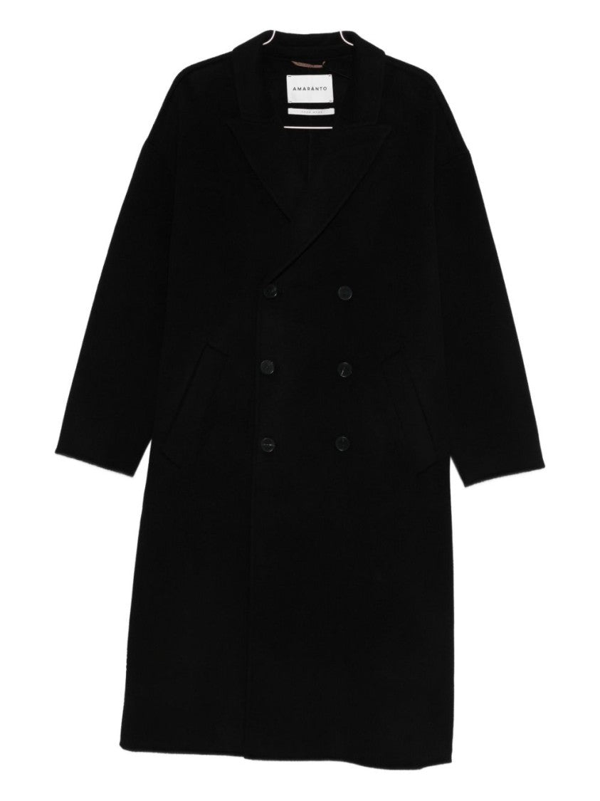 Amaranto Long Double-Breasted Coat With Notched Lapel