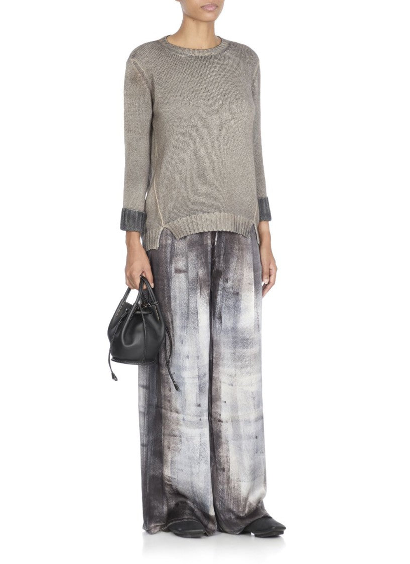 Avant Toi Wide-Leg Silk Pants With Abstract Pattern