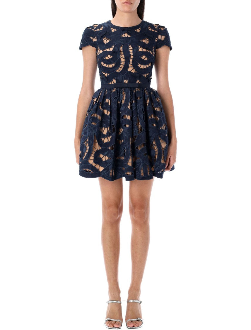 Self-Portrait Bow Embroidered Mini Dress