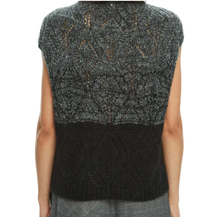 Mlo Mélange Openwork Sleeveless Knit Tank Top