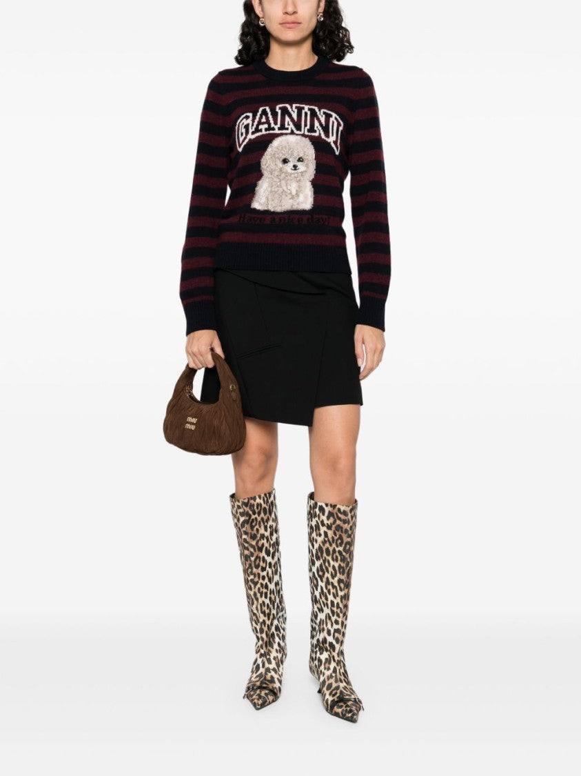 Ganni Textured Sweater With Fluffy Dog Motif