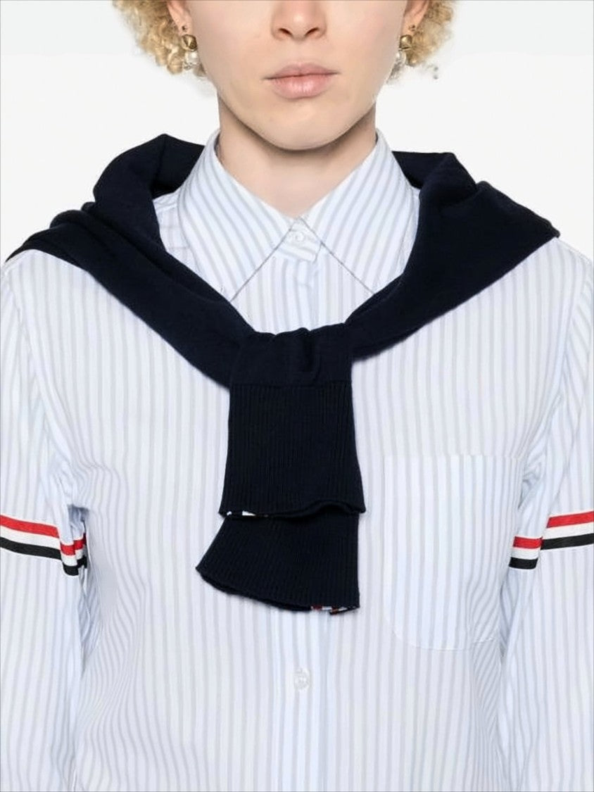 Thom Browne Long-Sleeved Vertical Stripe Shirt With Signature Detailing