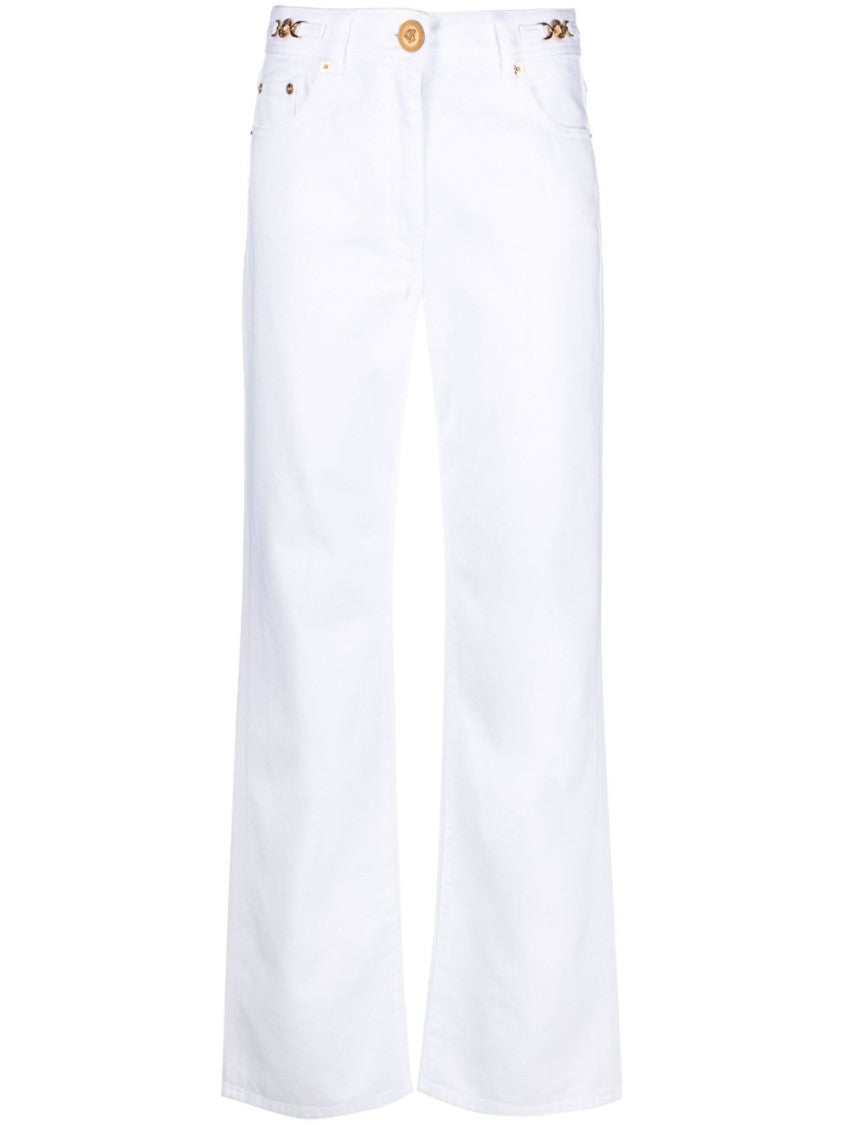 Versace Wide-Leg High Waist Trousers With Gold-Tone Accents