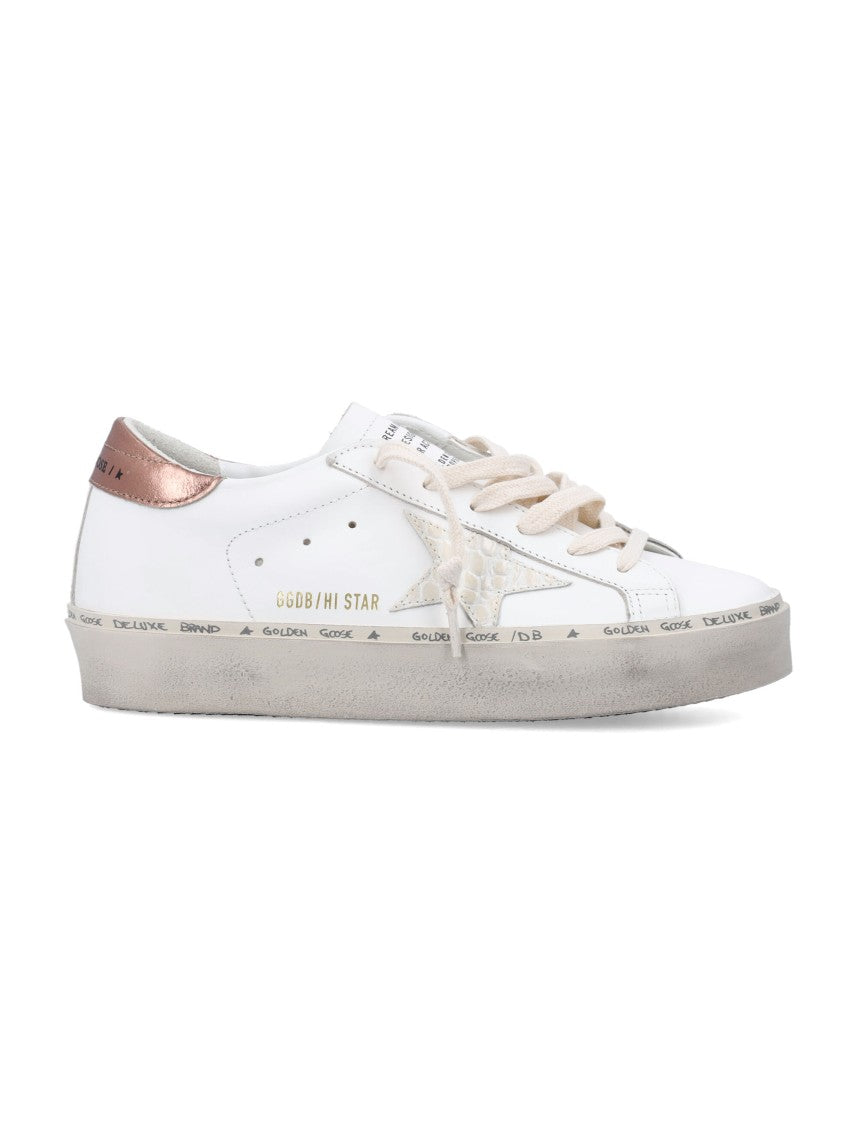 Golden Goose Hi Star Distressed White Leather Low-Top Sneakers