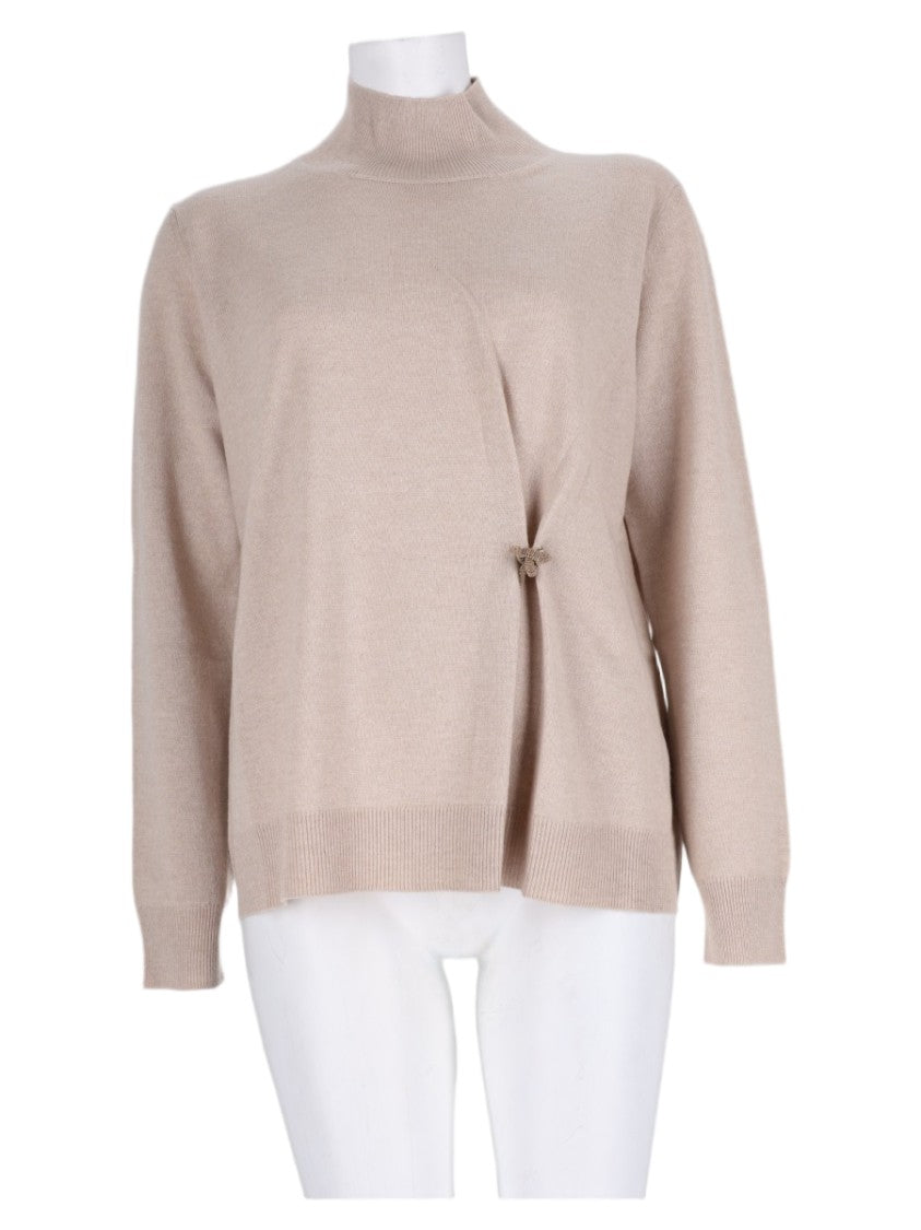 Fabiana Filippi Beige Gathered Knit Virgin Wool-Blend Sweater