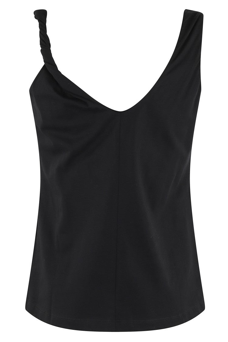 Federica Tosi Twisted Strap Black Cotton Tank Top