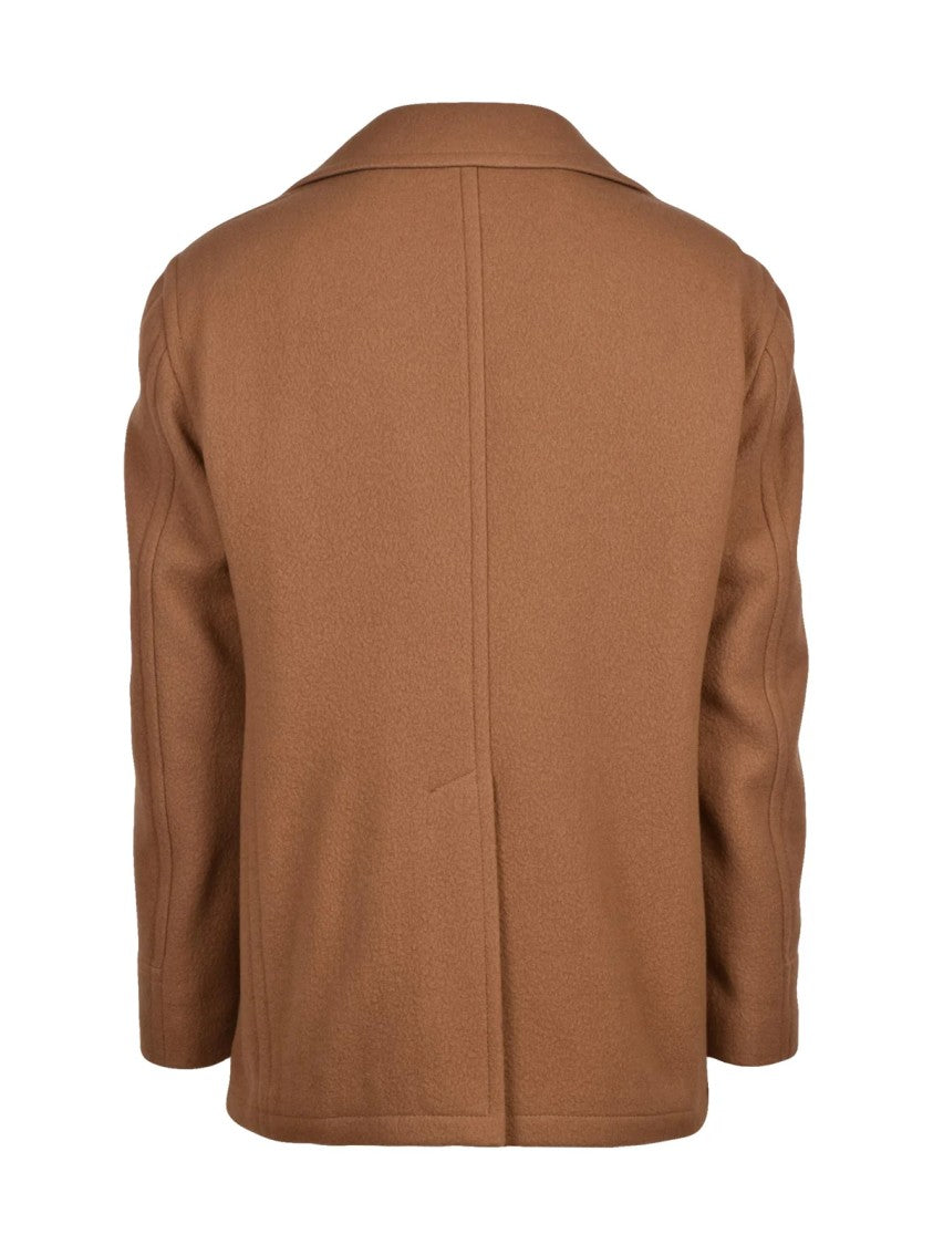 Tagliatore Brown Quilted Wool-Blend Double-Breasted Coat