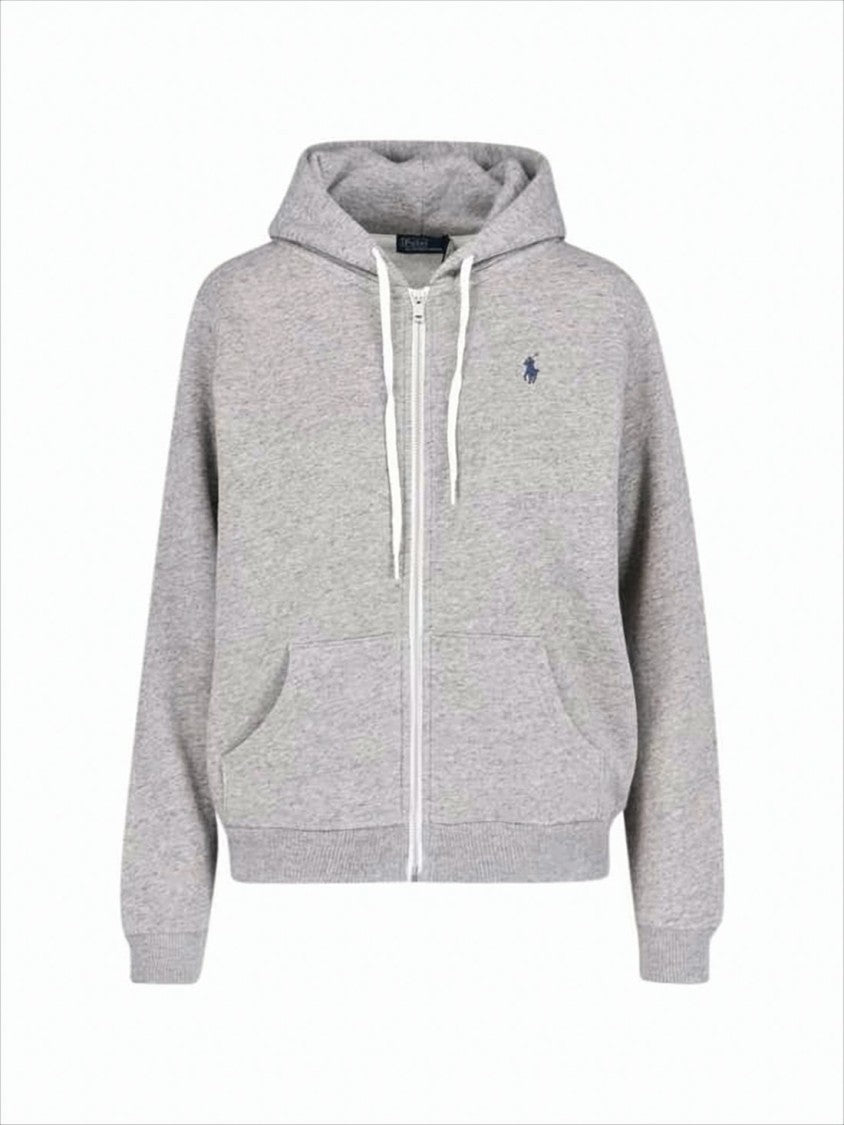 Polo Ralph Lauren Soft Heather Grey Zip-Up Hoodie With Embroidered Logo