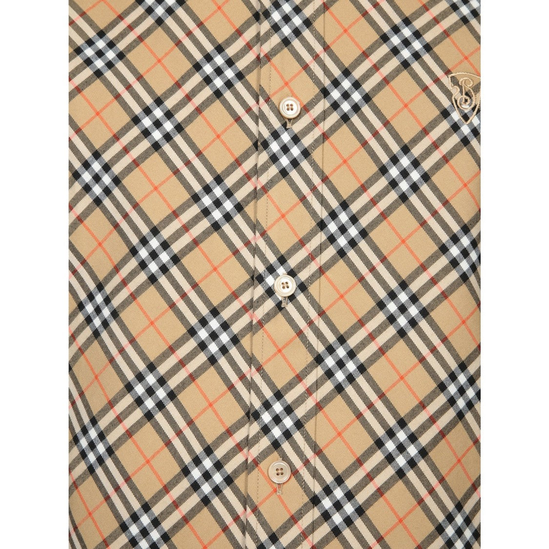 Burberry Sand Check Shirt With Classic Collar And Embroidery Detail