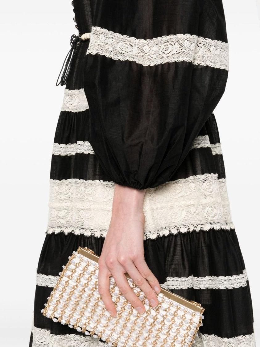 Zimmermann Black And White Striped Midi Dress With Puff Sleeves