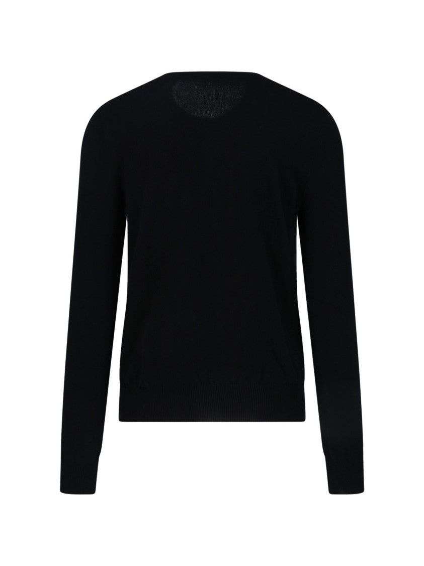 Comme Des Garçons Ribbed Contrast Logo Black Wool Cardigan