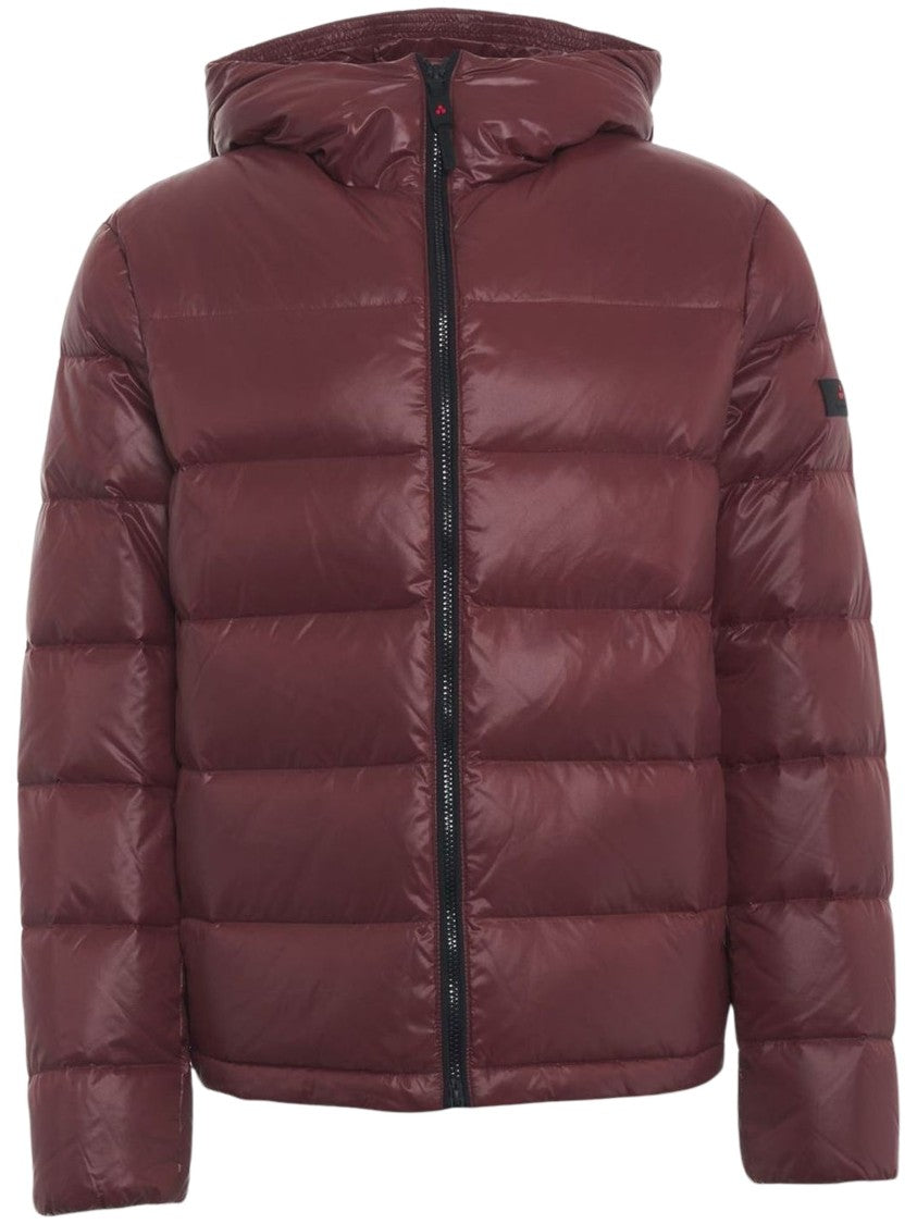 Peuterey Burgundy Quilted Hooded Logo Patch Down Jacket