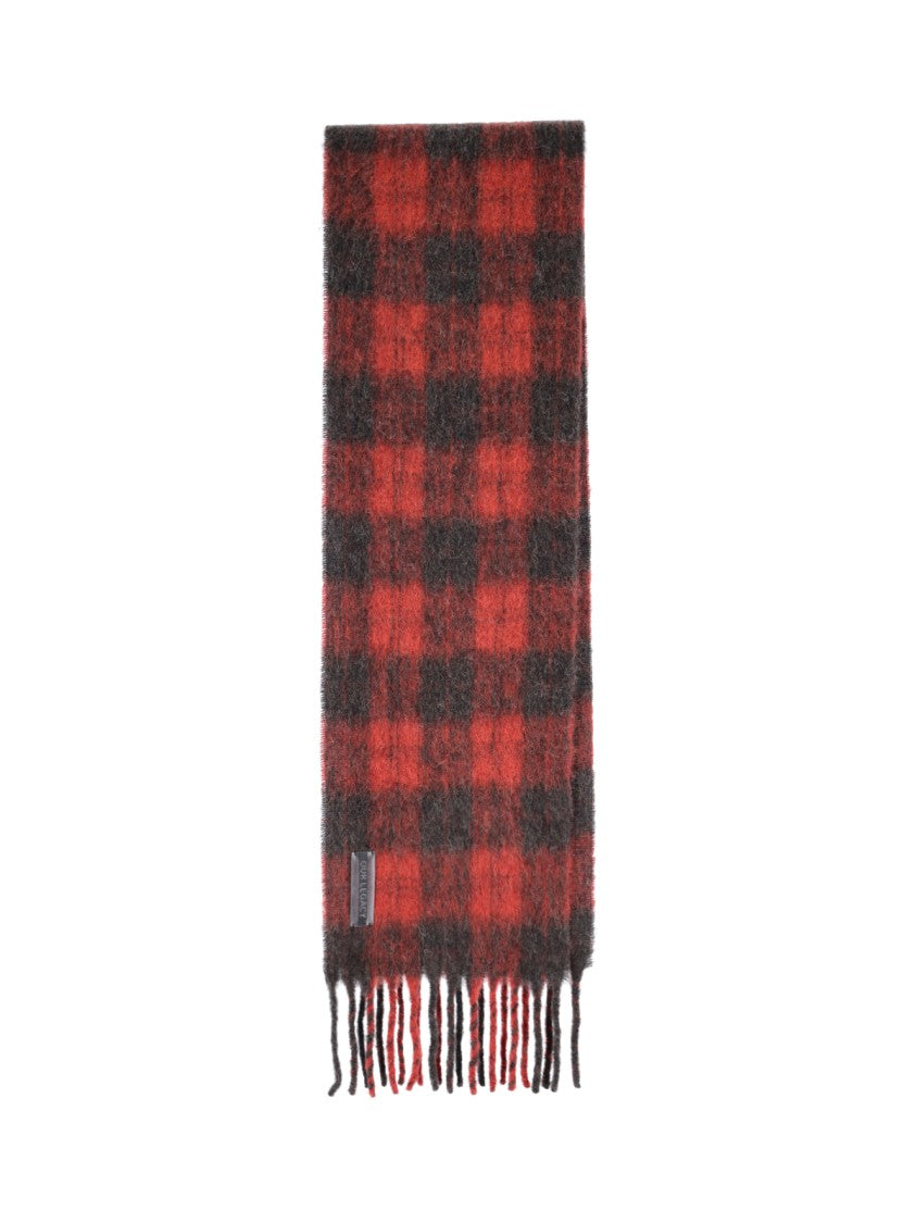 Our Legacy Red Checkered Estate Fringed Wool Scarf