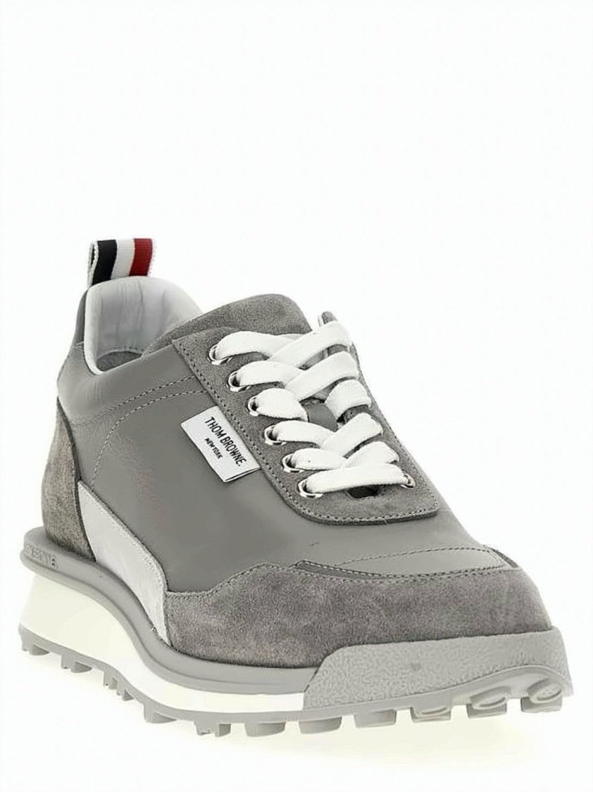 Thom Browne Calf Leather And Suede Panel Sneakers With Textured Sole