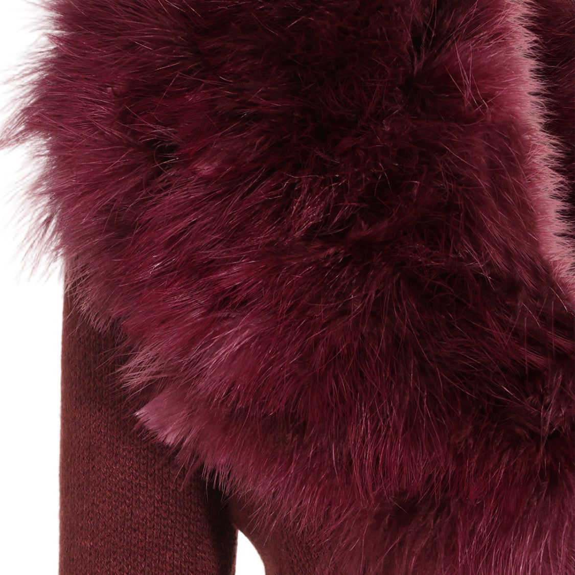 Blumarine Fitted Burgundy Faux Fur Collar Sweater