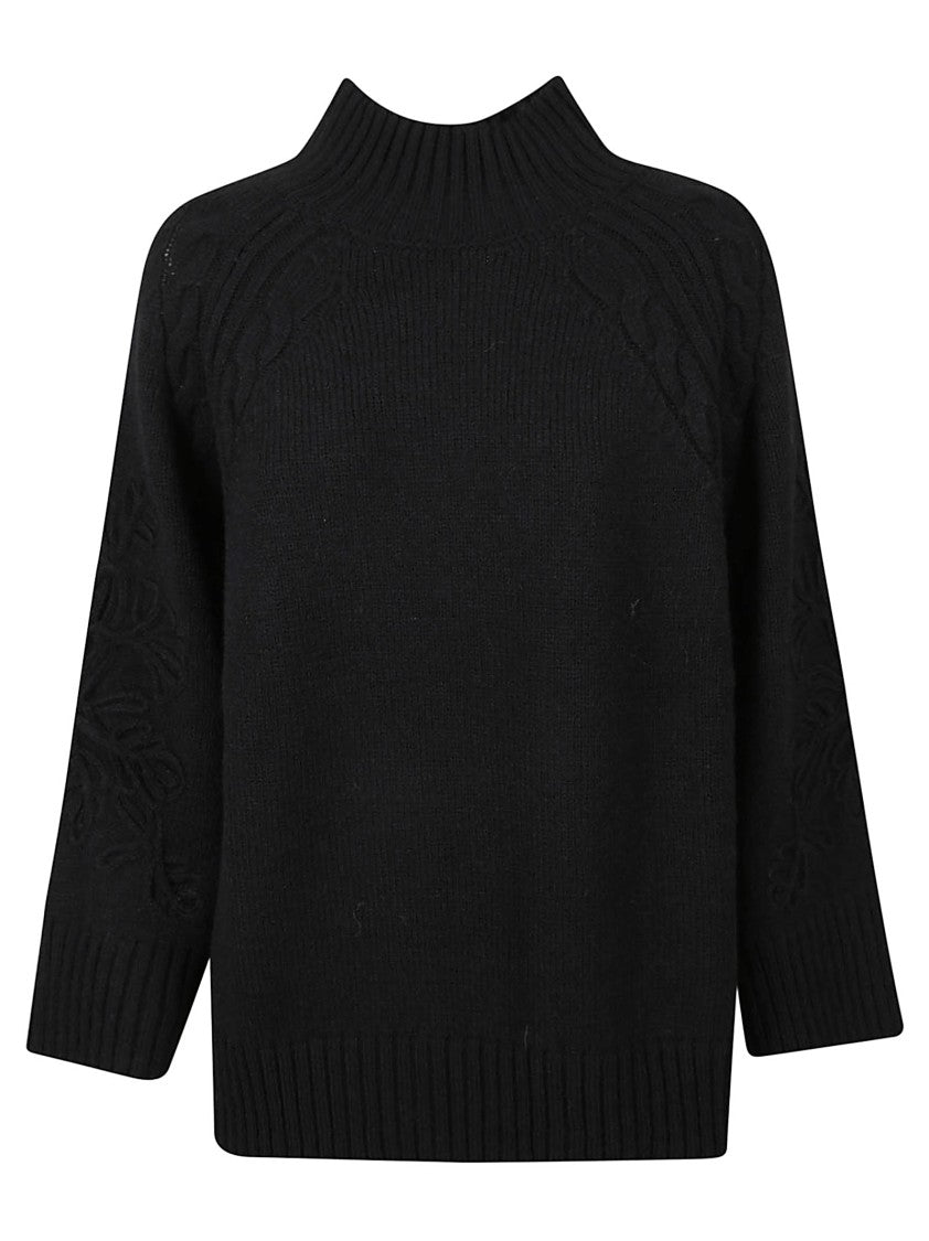 Ermanno Firenze Raglan Sleeve Turtleneck Sweater With Embroidered Details