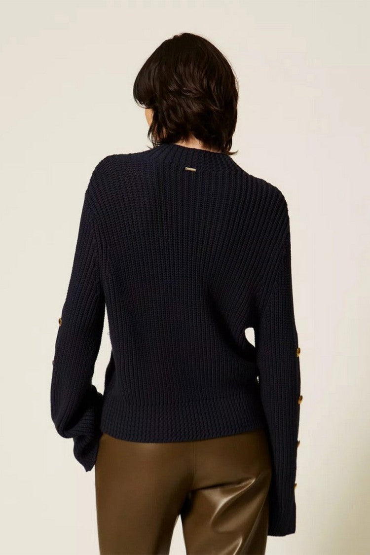 Twin-Set Viscose-Polyester Blend Snap-Cuff Sweater