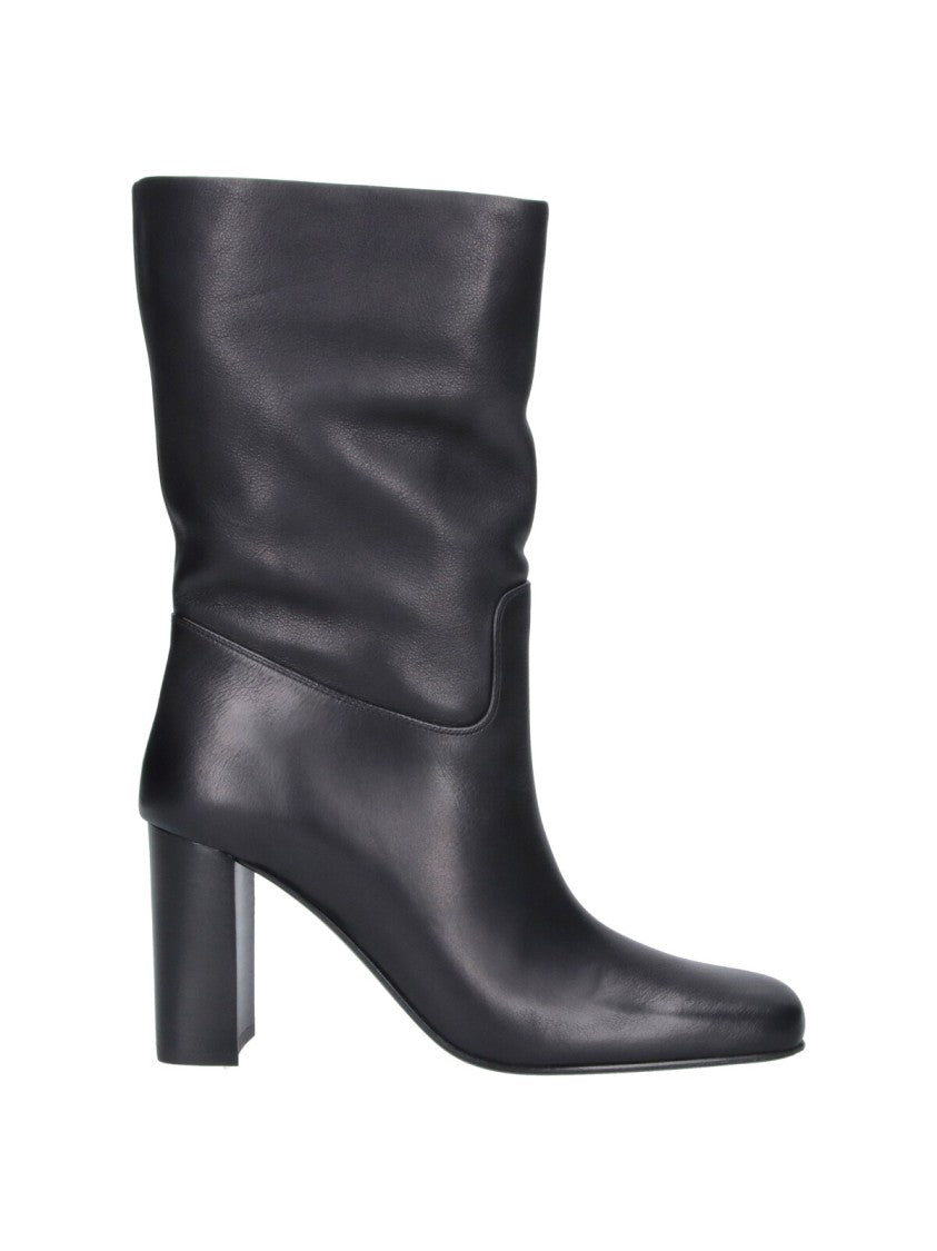 Khaite Black Petra Square-Toe Slip-On Leather Boots