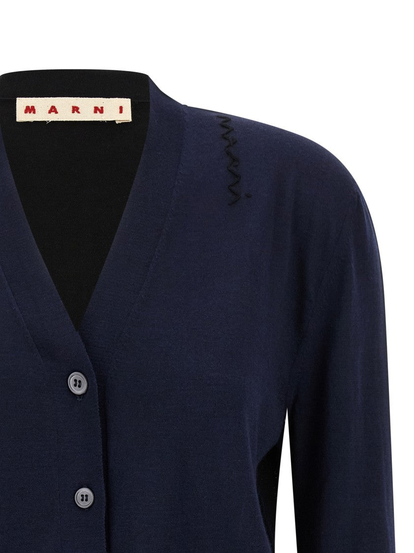 Marni Two-Tone Wool And Silk Cardigan With Embroidered Detail