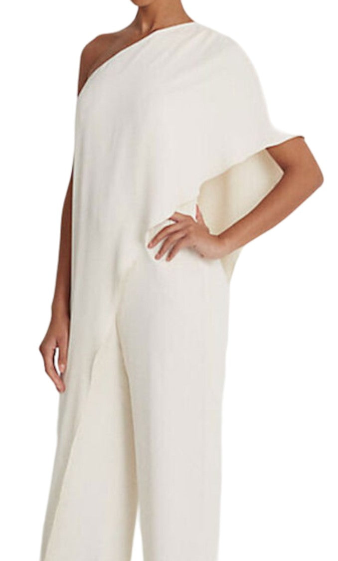 Lauren Ralph Lauren Fluid Asymmetrical Neckline Jumpsuit In Natural Tone
