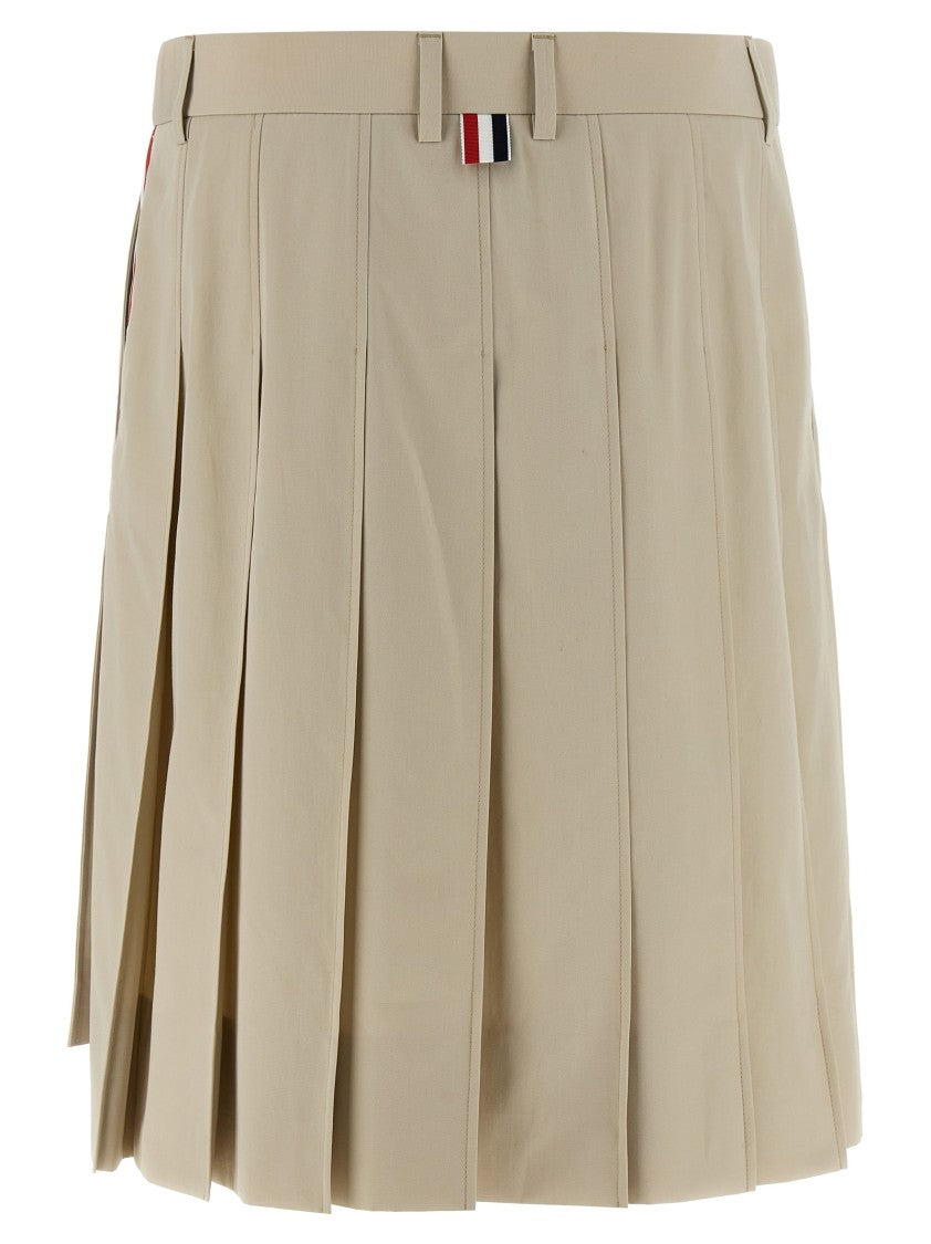 Thom Browne Pleated Cotton Mini Skirt With Grosgrain Ribbon And Asymmetric Hem
