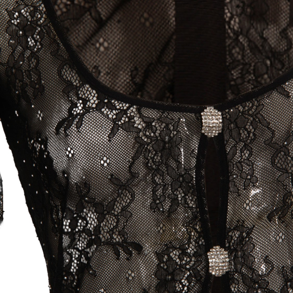 Nissa Mid-Length Sheer Black Lace Dress