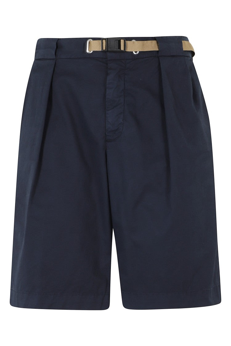 White Sand Blue Darts Adjustable Waistband Cotton-Blend Denim Shorts