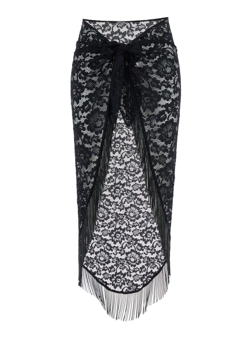 Venuja Bohemia' Black Skirt With Fringed Hem