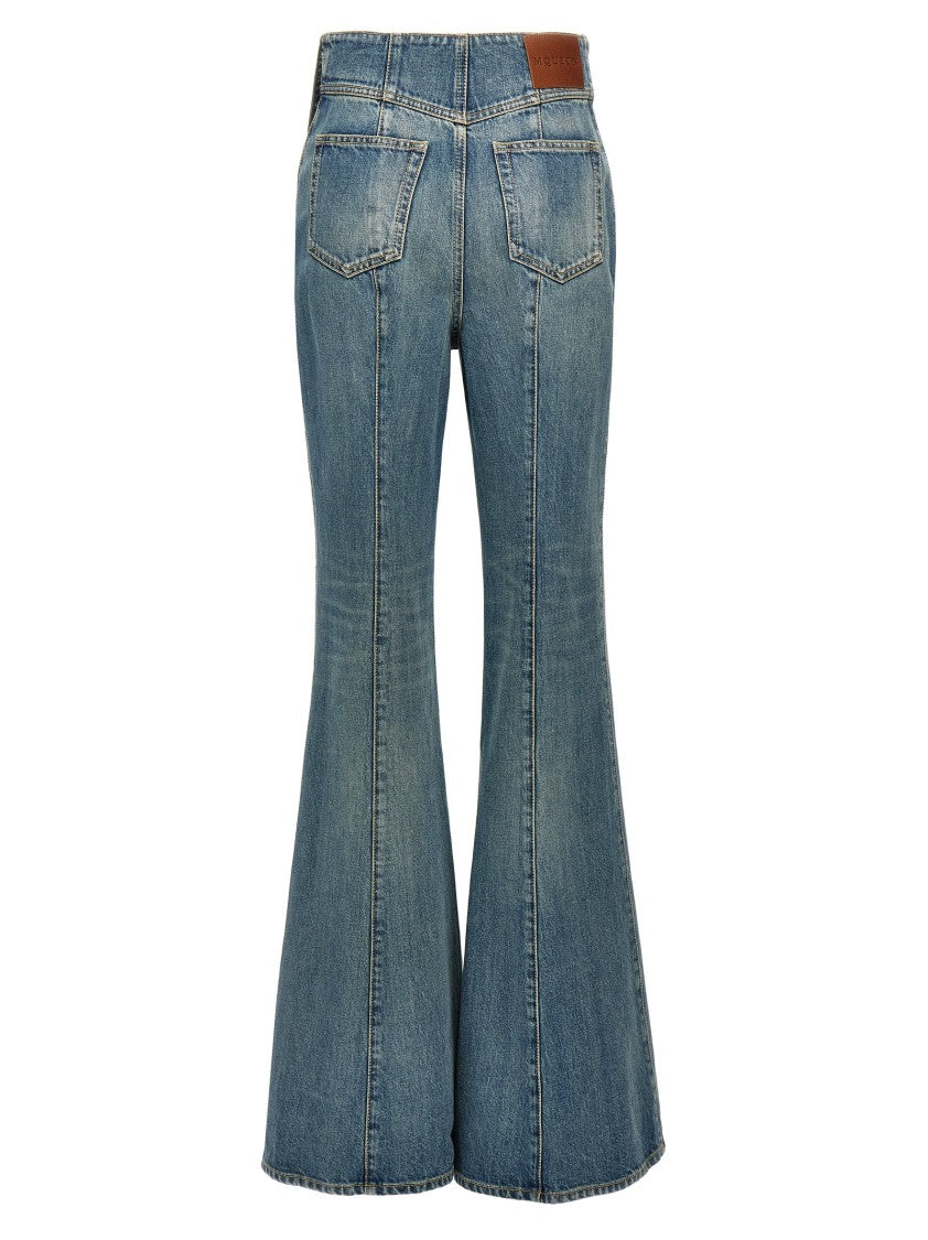 Mcqueen High-Waisted Bootcut Denim Pants With Turn-Up Design