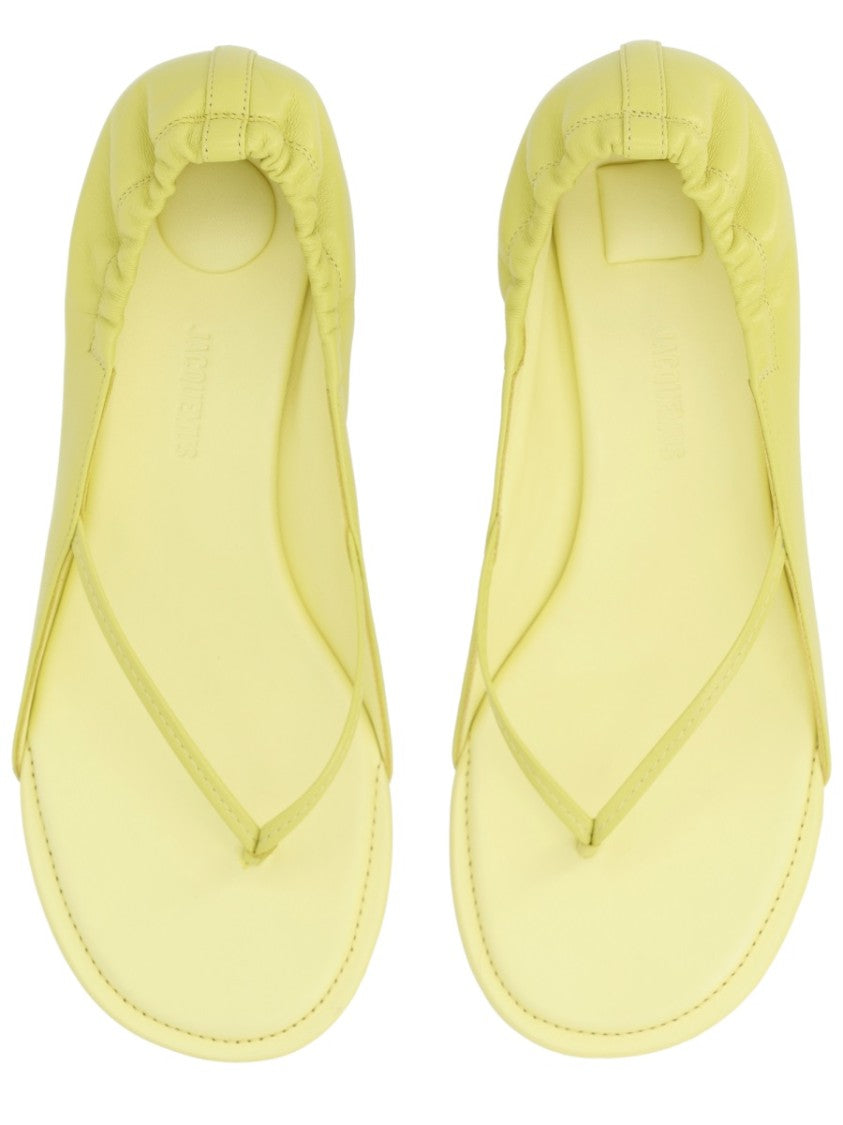 Jacquemus Lamb Leather Thong Ruched Back Sandals
