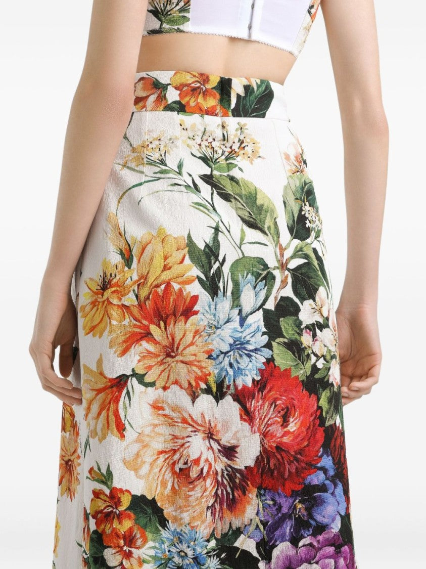 Dolce & Gabbana Floral Print Midi Skirt With Side Slit