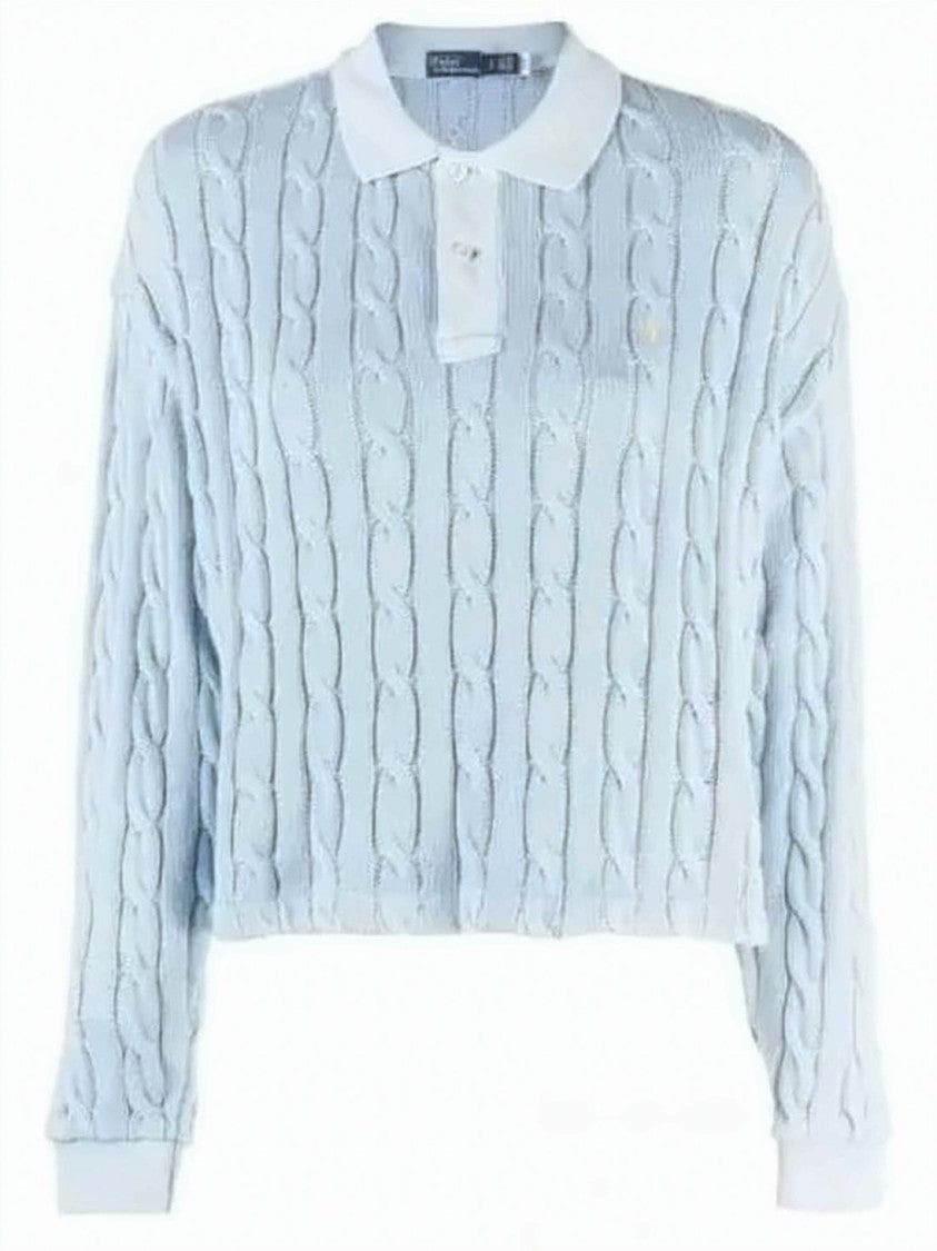 Polo Ralph Lauren Cropped Cable Knit Sweater With Classic Polo Collar