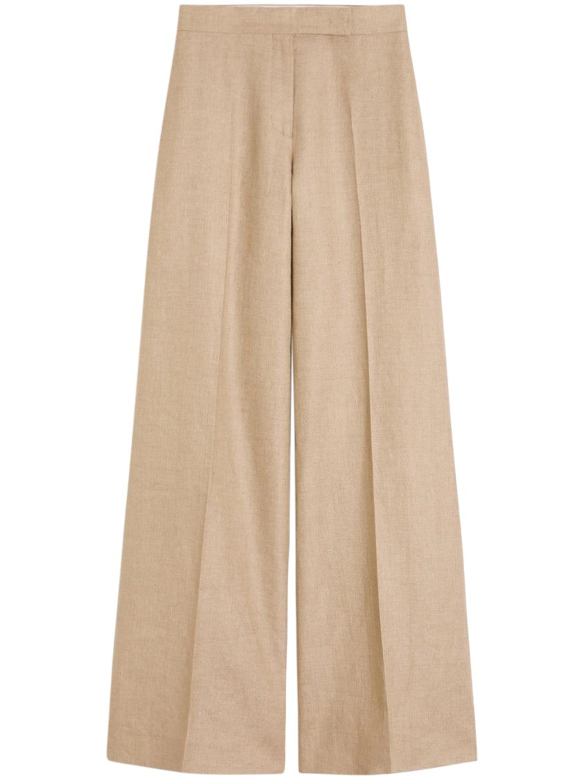 Max Mara Wide-Leg Sand Trousers With Tailored Pleats