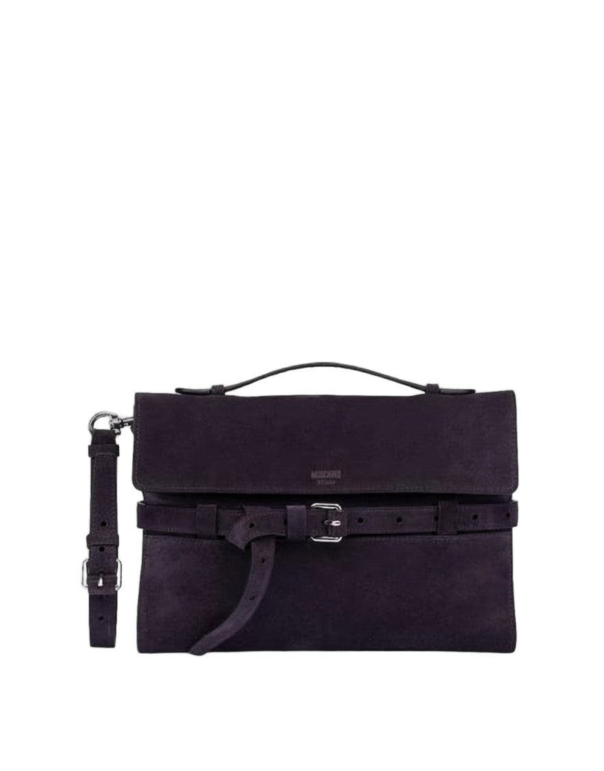 Moschino Calf Leather Clutch With Silver Buckle