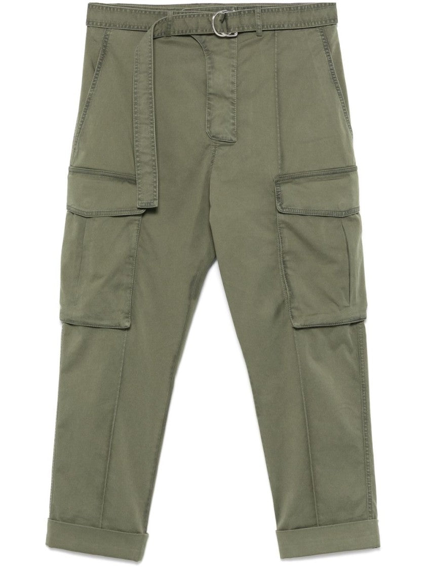 Balmain Olive Green Belted Waist Slit Trousers