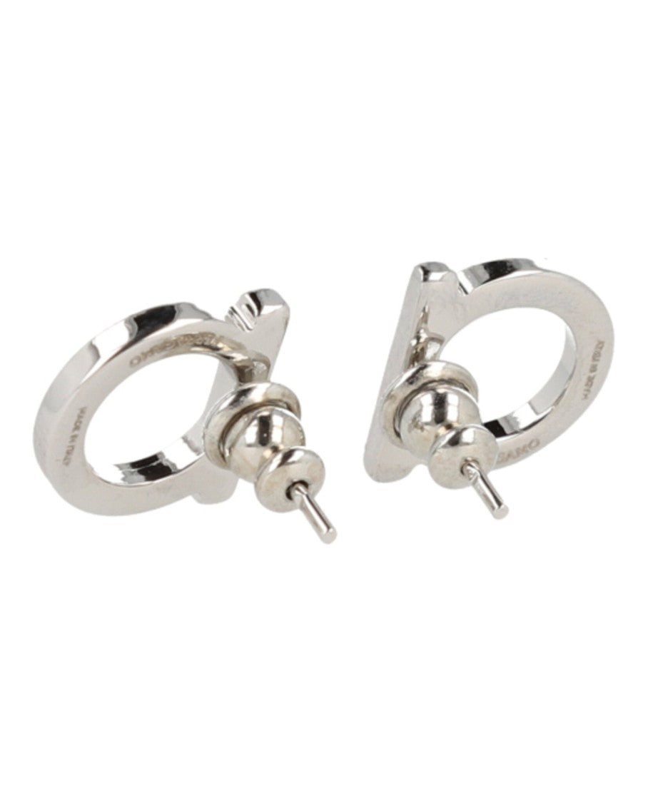 Ferragamo Circular Brass Earrings With Silver-Tone Finish