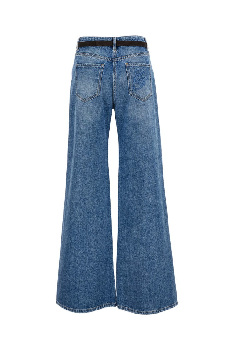 Elisabetta Franchi Blue Wide Palazzo Leg Denim Jeans