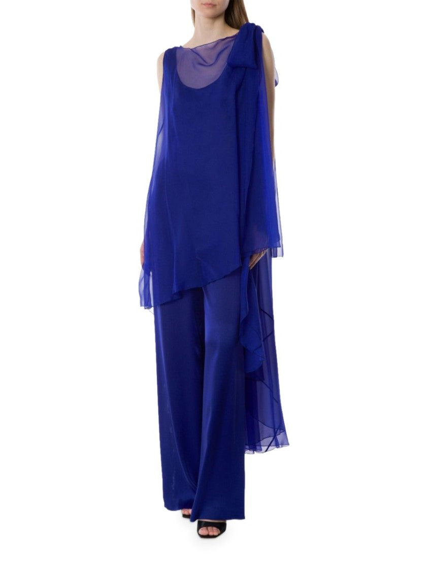 Alberta Ferretti Silk Jumpsuit With Sheer Overlay